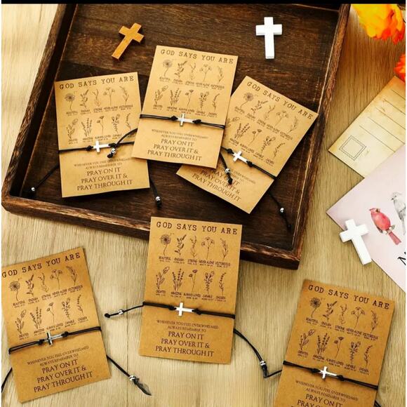 Silver Cross on Adjustable Leather Bracelet - Picture 2 of 2